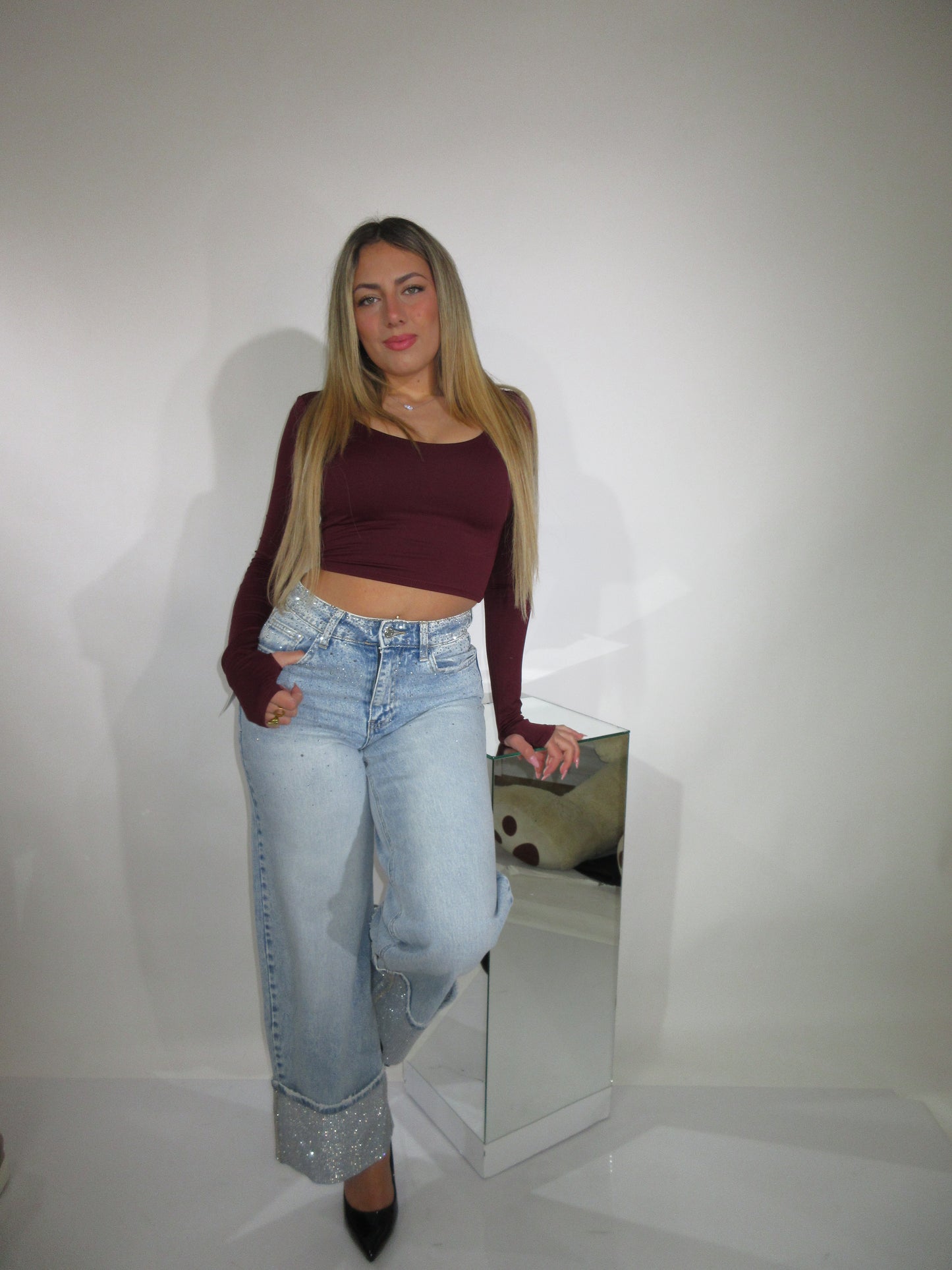 Maglia scollo tondo bordeaux