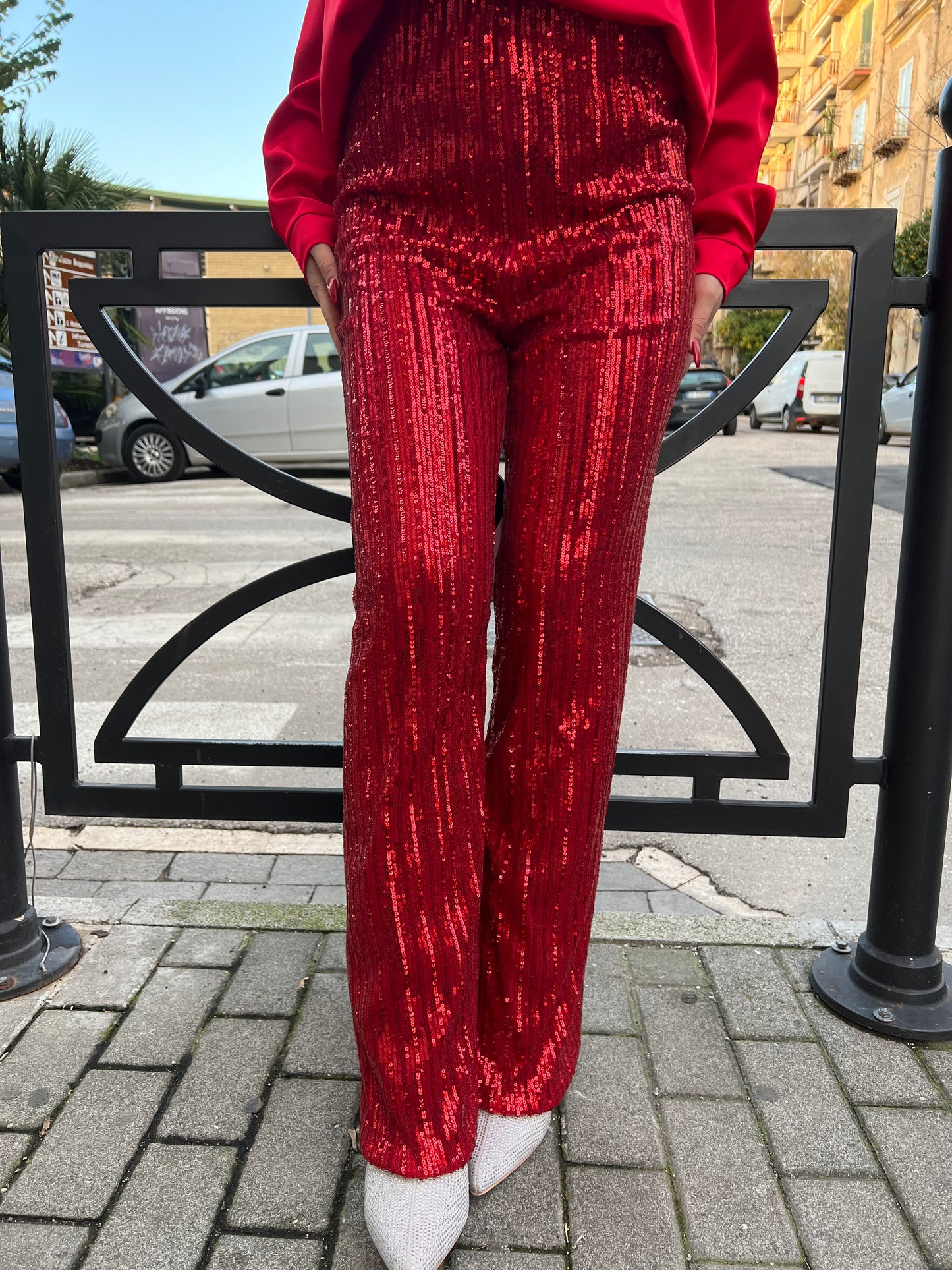 Pantalone strass rosso