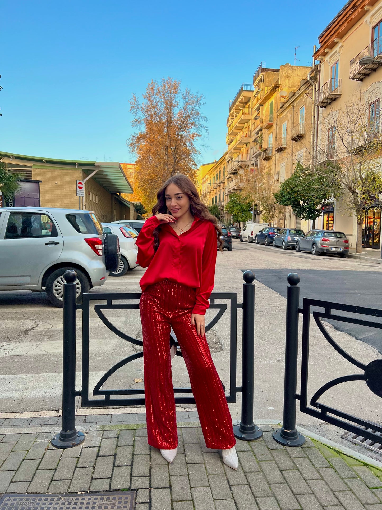 Pantalone strass rosso