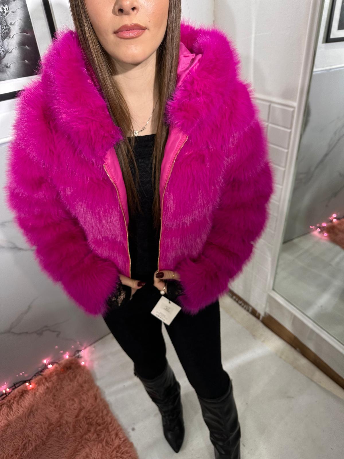Pelliccia crop fuxia