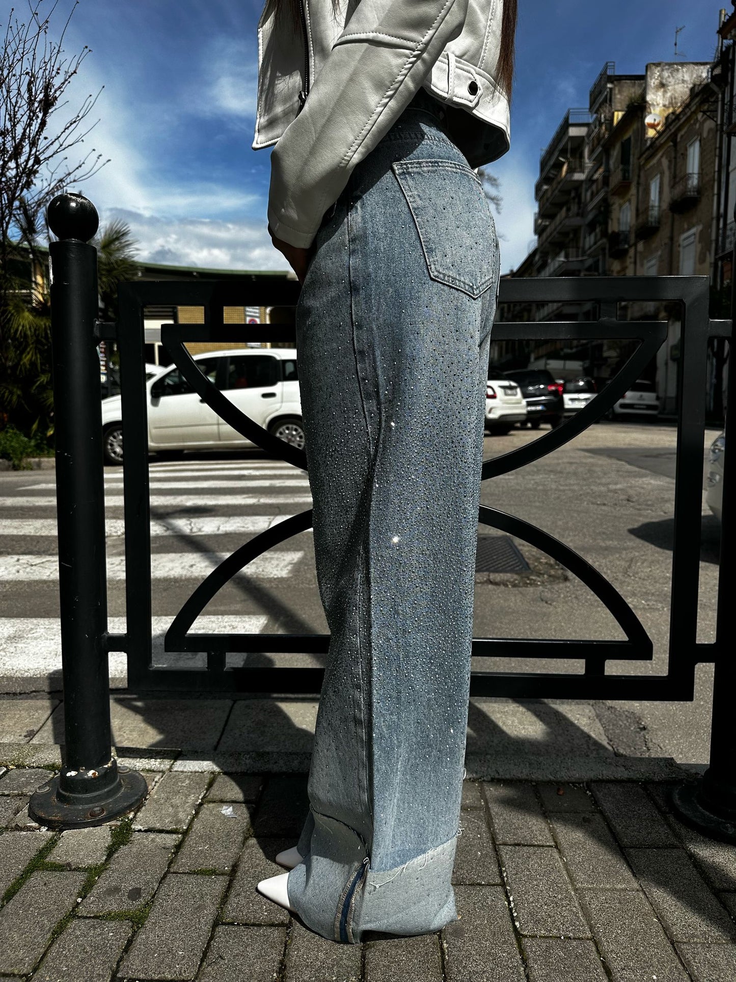 Jeans wide leg shine piega