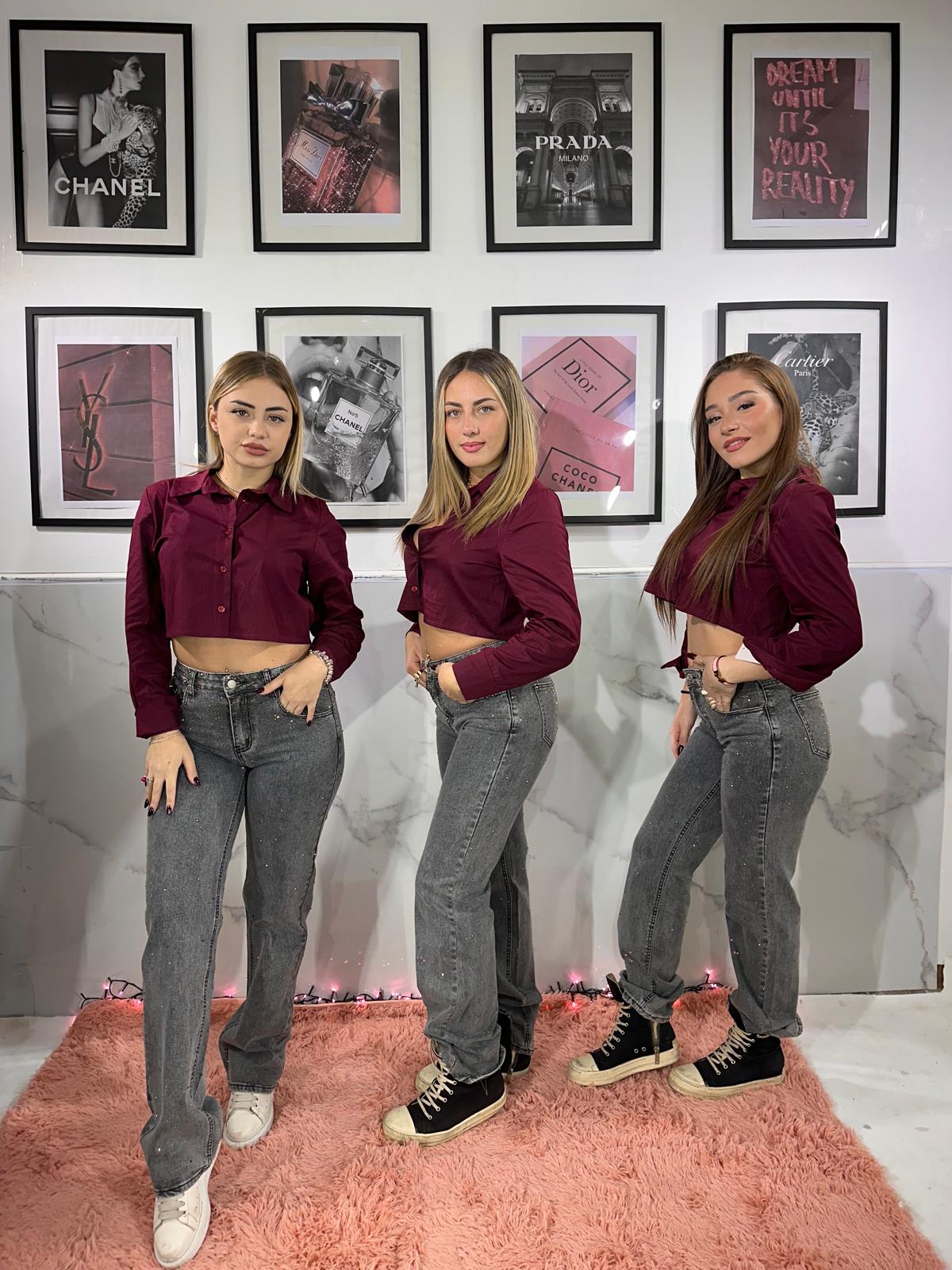 Camicia crop bordeaux