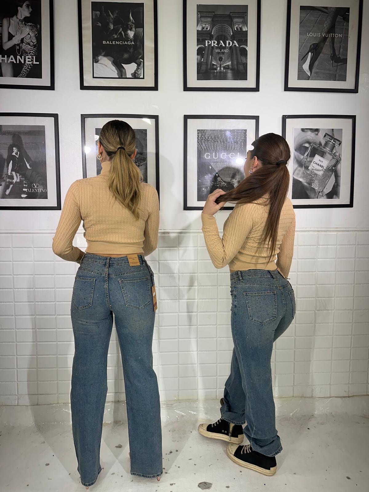 Jeans denim borchie oro