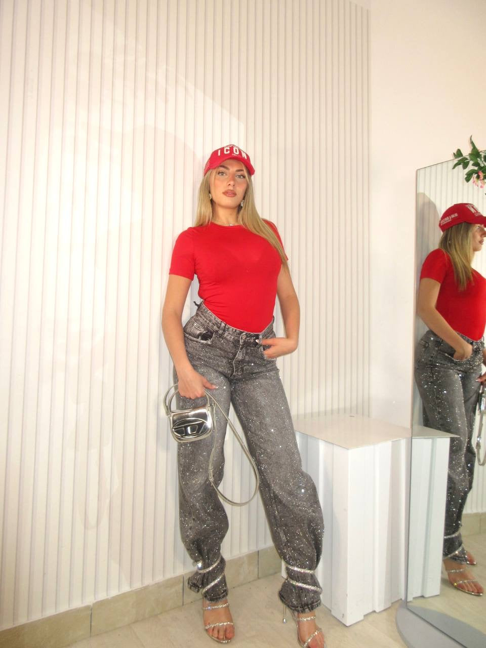 Jeans glitterato grigio
