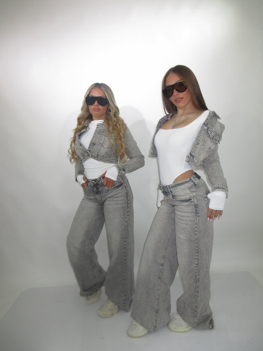 Giubbino jeans grigio sabbiato