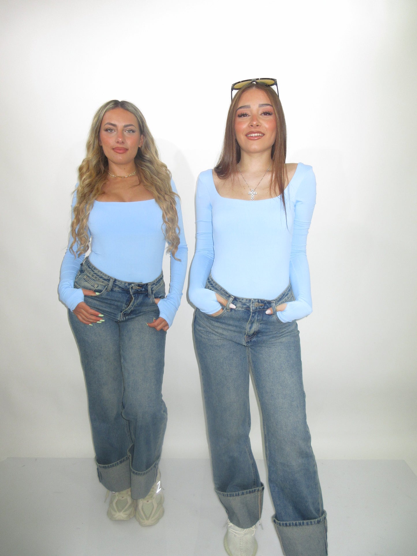 Body scollo quadrato azzurro