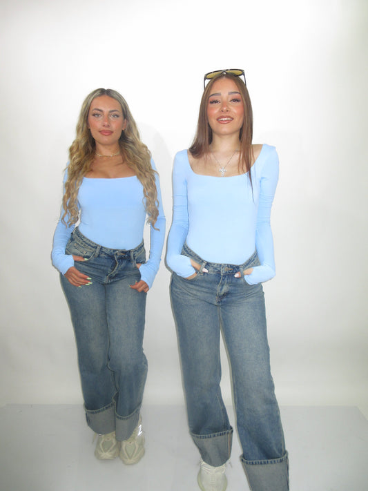 Body scollo quadrato azzurro