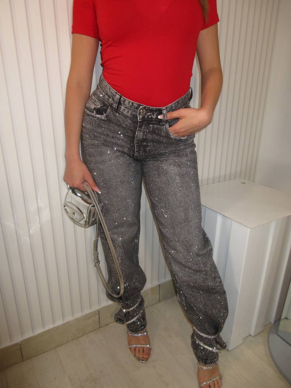 Jeans glitterato grigio