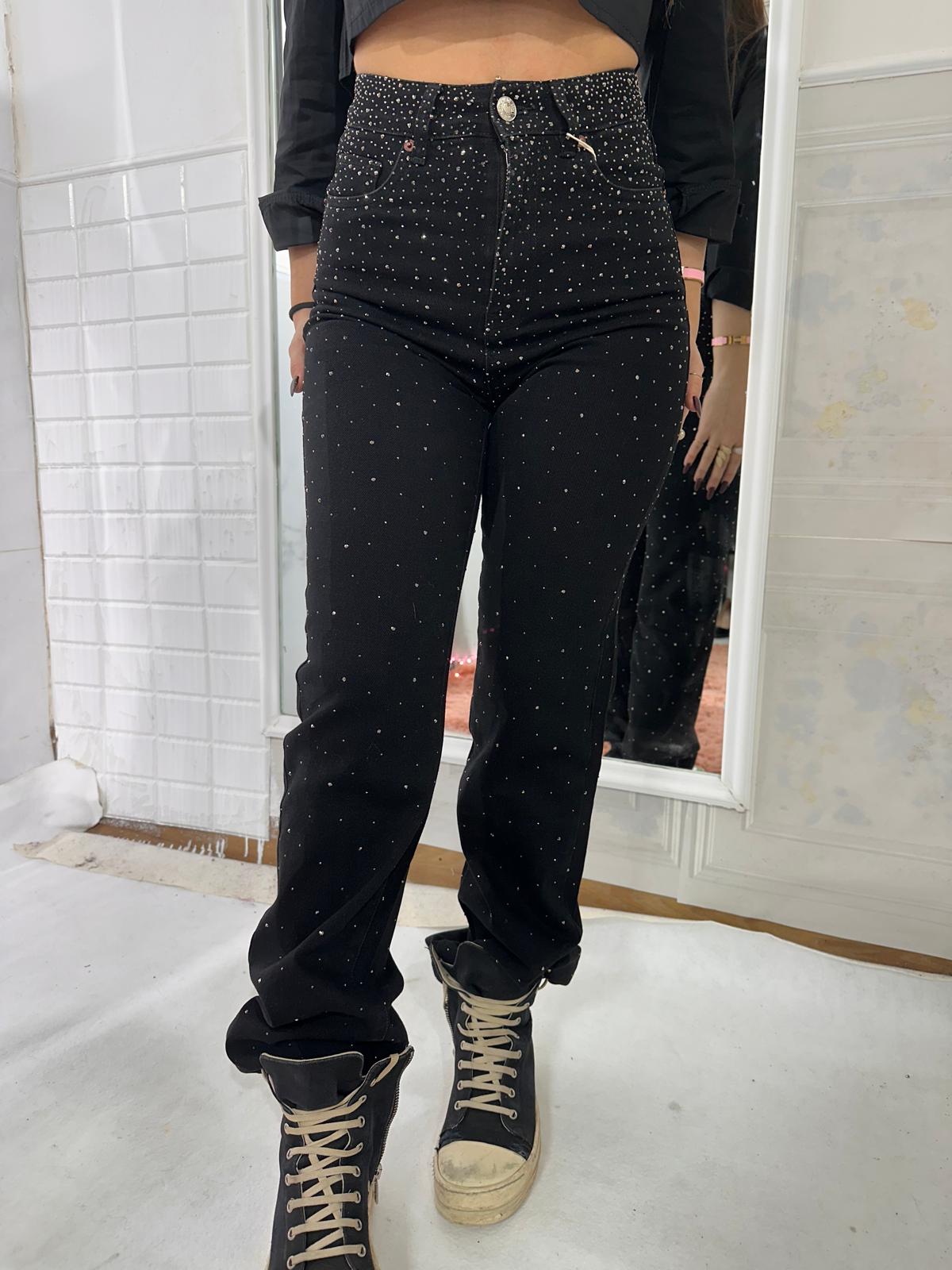 Jeans nero borchie argento