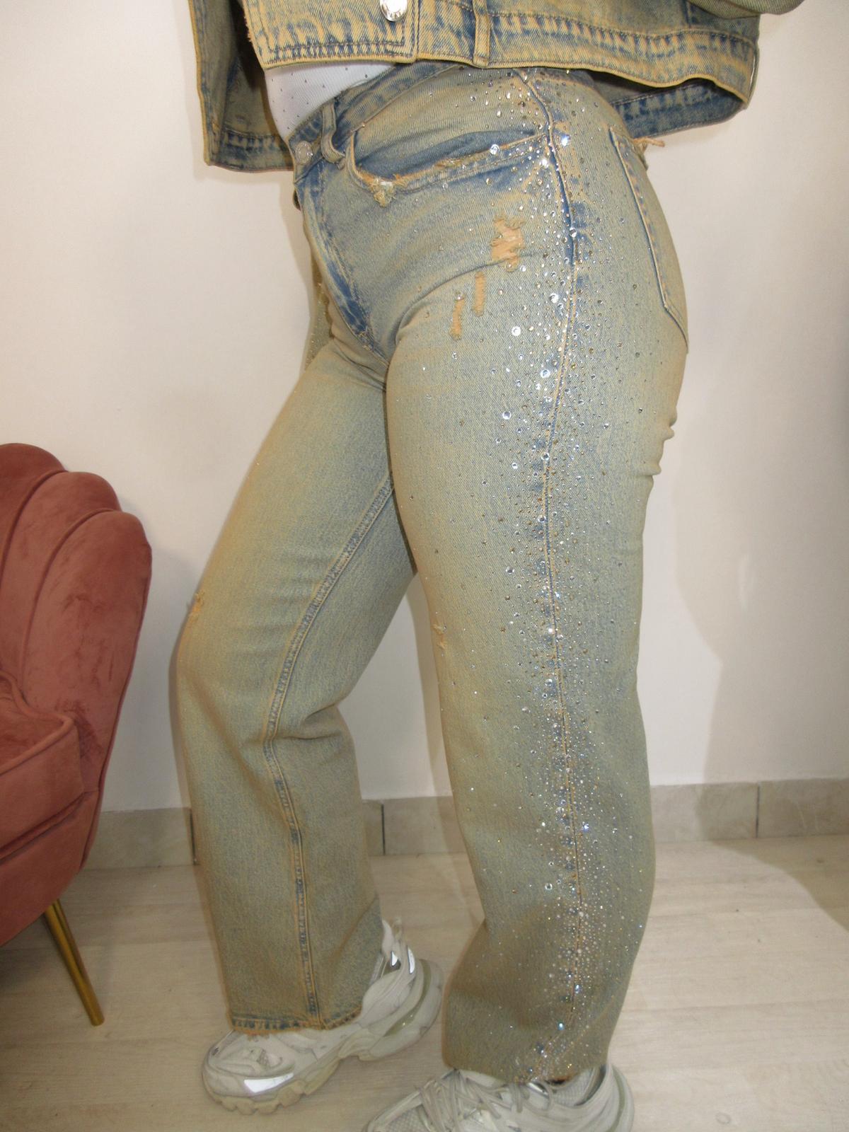 Jeans denim vintage brillantini laterali
