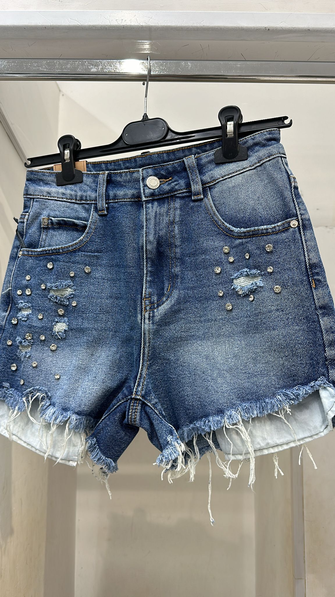Short denim brillantini