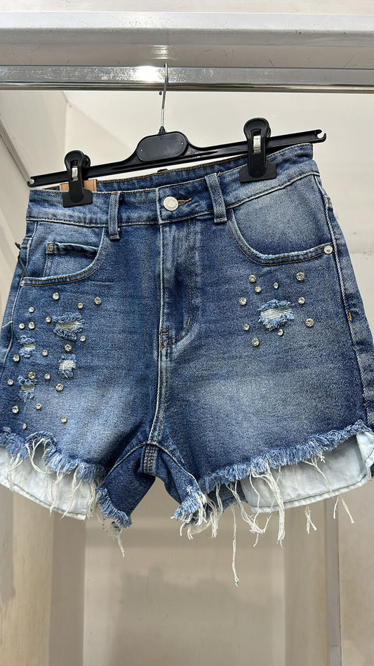 Short denim brillantini